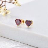 14K Gold Heart Topaz Garnet Stud Earrings