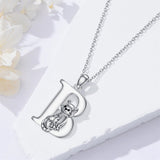 Sterling Silver Initial Cat Pendant Necklace