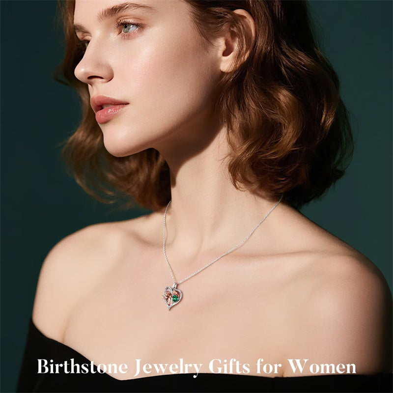 Sterling Silver Heart Birthstone Couple Hugging Necklace for Women Valentine's Day Gift