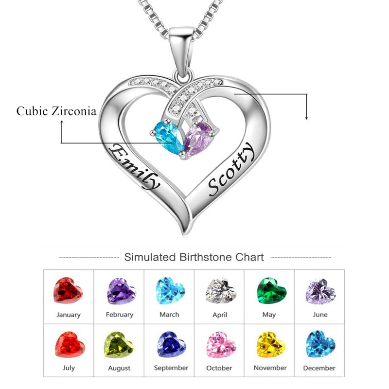 14K Gold 2  Simulated Birthstone Personalized Engraved Pendant Necklace for Women