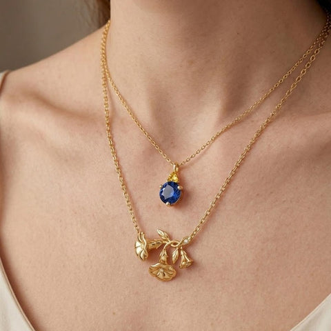 14K Gold Birthstone Birth Flower  Pendant Necklace Birthday Jewelry Gifts for Women