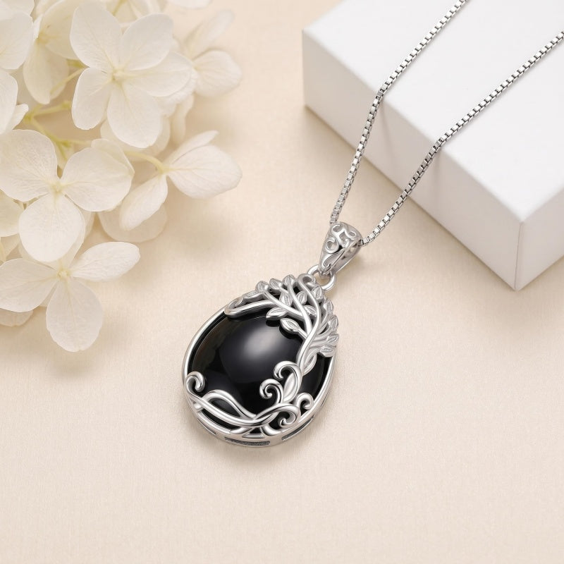 14K Gold Plated Teardrop Tree of Life Necklace for Women