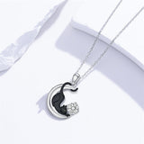 Sterling Silver Birthstone Moon Black Cat Pendant Necklace