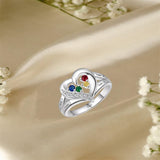 10K 14K 18K Gold Personalized 1-6 Stones Engraved Heart Mother Ring for Mother's Day