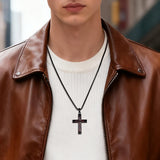 14K Gold Plated Wooden Abalone Shell Cross Pendant Necklacefor Men