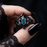 Sterling Silver 10K  14K  18K  Gold Personalized Engraved Black Opal Engagement Wedding Promise Ring for Her