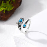 Sterling Silver Dragonfly Jesus Fish Adjustable Spoon Ring for Women