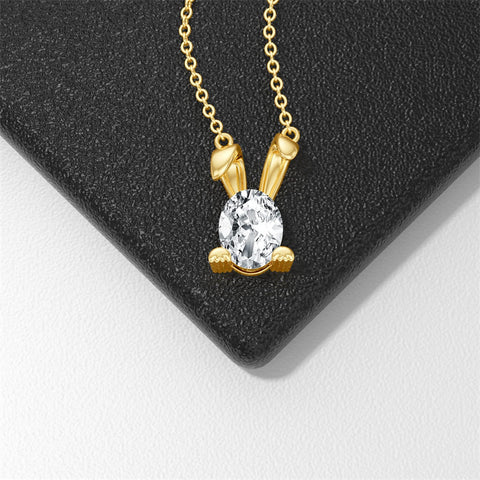 14K Yellow Gold 2CT Moissanite Rabbit Pendant Necklace
