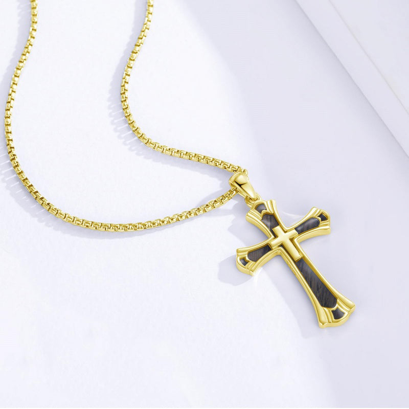 14K Gold Plated Cross Pendant Necklace Protection Jewelry Religious Gift