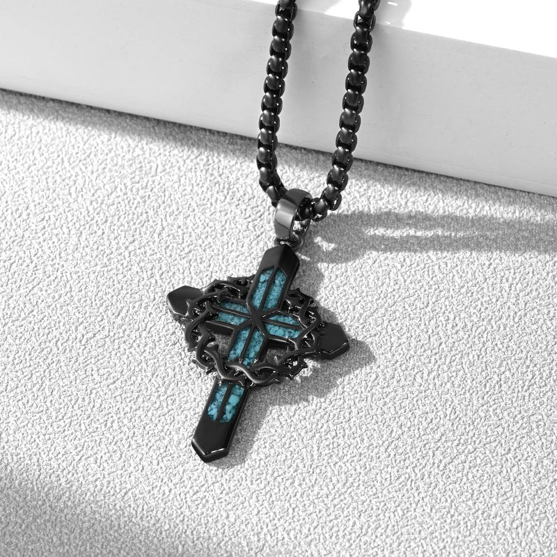 14K Gold Plated Turquoise Wolf Thor's Hammer Ankh Dragon Lion Compass Crucifix Pendant Necklace for Men