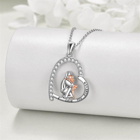 Sterling Silver Father Daughter Heart Pendant Necklace from Dad Gift for Daughter