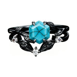 Sterling Silver Personalized Engraved 1-3CT Turquoise Engagement  Wedding Promise Ring Set for Her