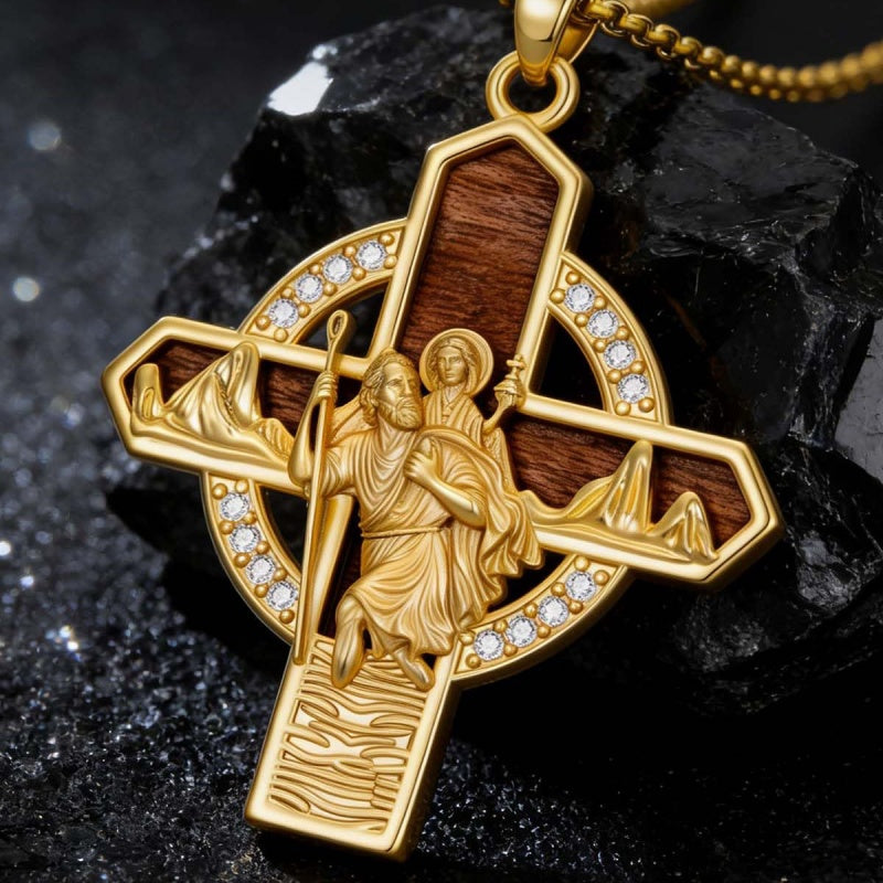 St Michael St Benedict  St Christopher Virgin MaryPendant Necklace 14K Gold Plated Christian Catholic Jewelry
