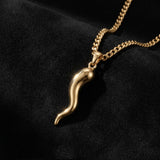 14K Gold  Plated Italian Horn Cornicello Pendant Necklace Lucky Talisman  Amulet Jewelry