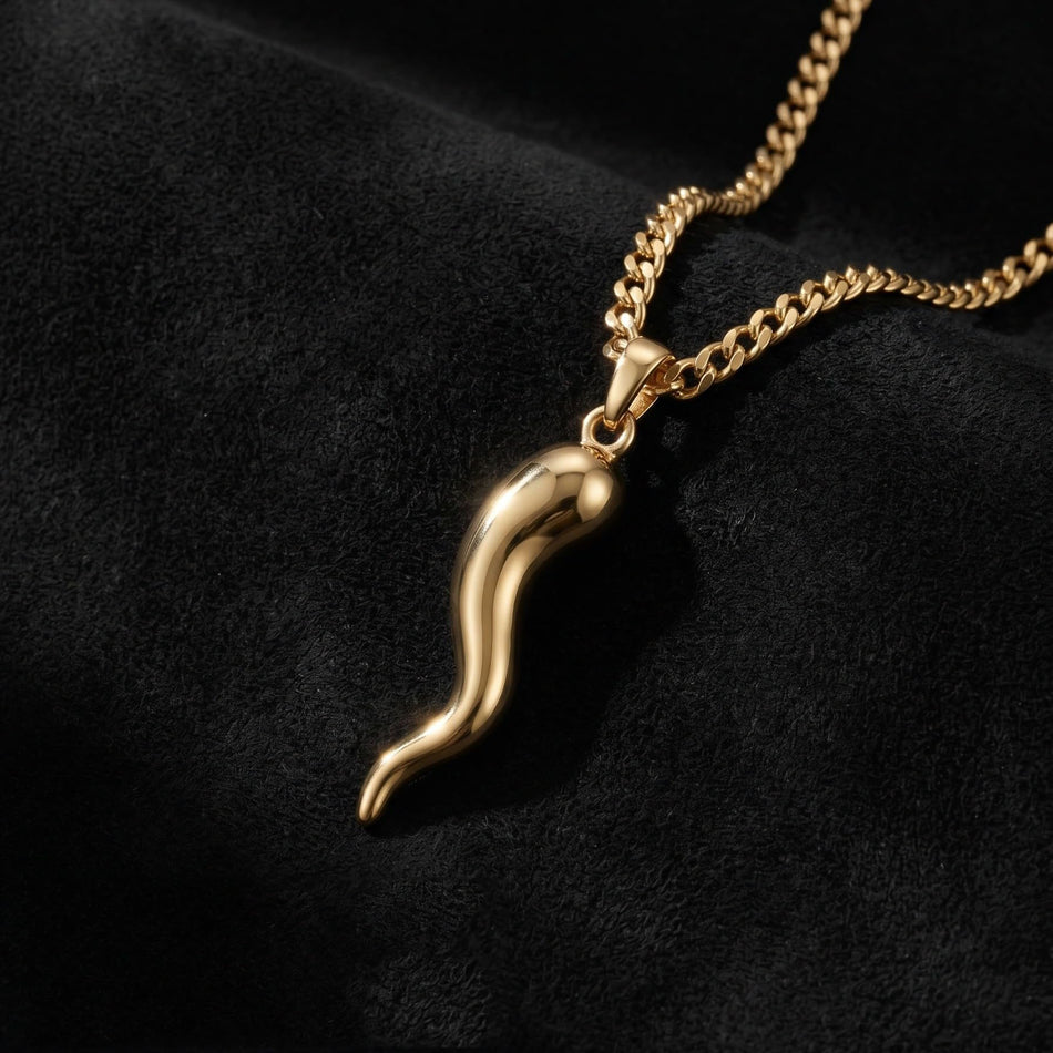 14K Gold  Plated Italian Horn Cornicello Pendant Necklace Lucky Talisman  Amulet Jewelry