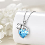 Sterling Silver Heart Birthstone Cat Pendant Necklace