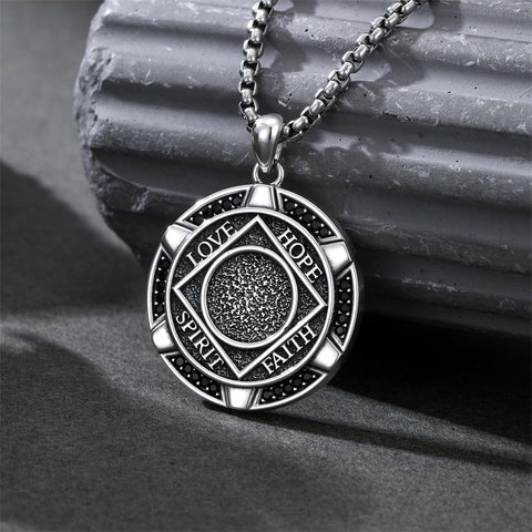 Sterling Silver AA Sobriety Alcoholics Anonymous  Pendant Necklace for Men