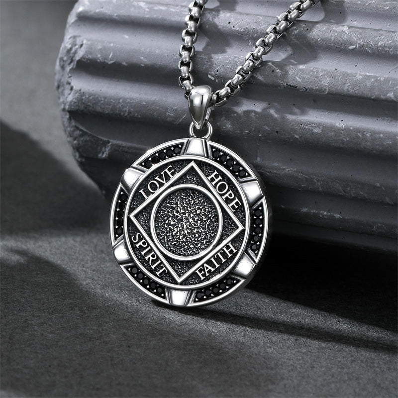 Sterling Silver AA Sobriety Alcoholics Anonymous  Pendant Necklace for Men