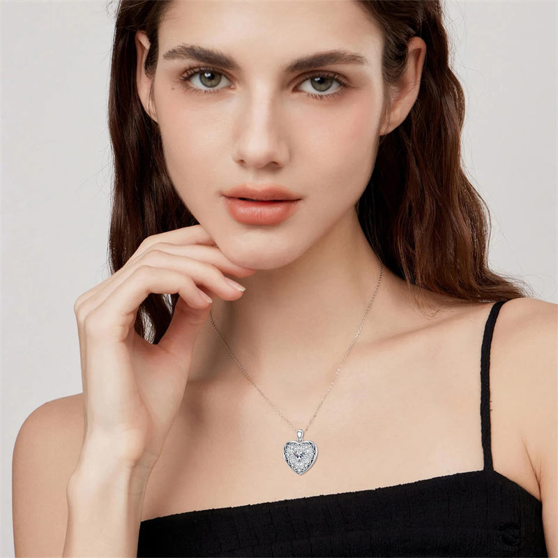 Sterling Silver Heart Crystal Personalized Picture Heart Locket Pendant Necklace