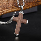 14K Gold Plated Wooden Abalone Shell Cross Pendant Necklacefor Men