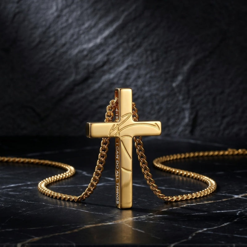 14K Gold Plated Soccer Football Basketball Baseball Cross  with Bible Verses Religious Pendant Necklace for Men