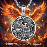 Sterling Silver Phoenix Rising Pendant Necklace NA/AA Sobriety Jewelry