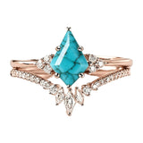 Sterling Silver Personalized Engraved 1-3CT Turquoise Engagement  Wedding Promise Ring Set for Her