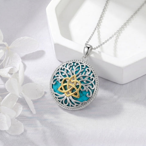 Sterling Silver Turquoise Sun and Moon AA Sobriety Celtic Knot Cross DNA Star of David Tree of Life Pendant Necklace