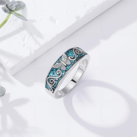 Sterling Silver Turquoise Butterfly Lotus Pet Paw Ring for Women