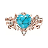 Sterling Silver Personalized Engraved 1-3CT Turquoise Engagement  Wedding Promise Ring Set for Her