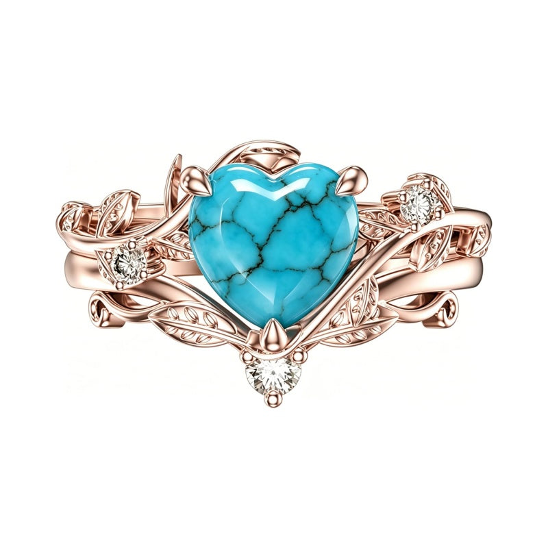Sterling Silver Personalized Engraved 1-3CT Turquoise Engagement  Wedding Promise Ring Set for Her