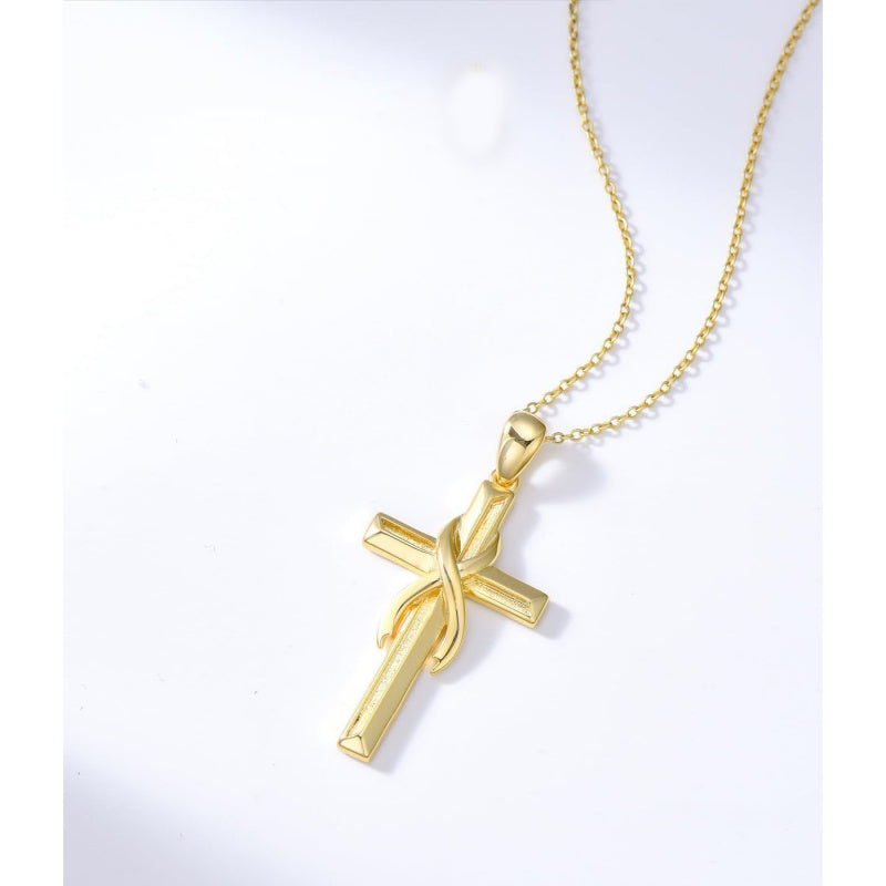 14K Gold Plated Cross Pendant Necklace for Women