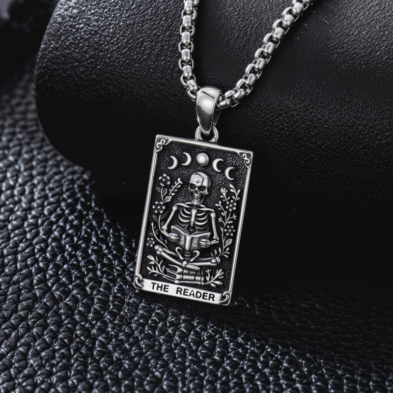 Sterling Silver Tarot Card Pendant  Necklace for Men Gothic Amulet Jewelry