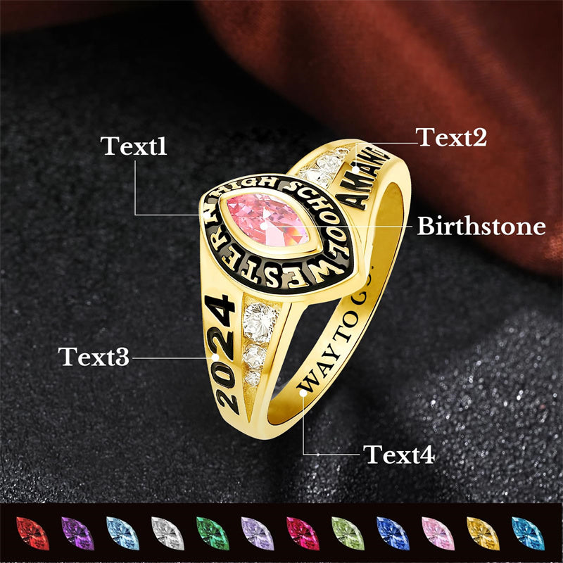 Sterling Silver 2026 Personalized Birthstone  Engraved Graduation Ring for Women