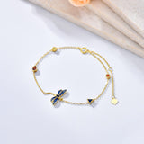 14K Gold Colorful 5A Cubic Zirconia Dragonfly Bracelet