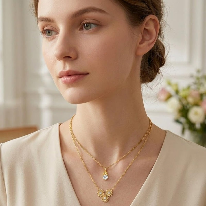 14K Gold Birthstone Birth Flower  Pendant Necklace Birthday Jewelry Gifts for Women