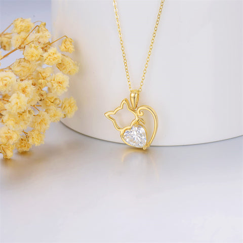14K Yellow Gold 1.5CT Moissanite Cat Pendant Necklace