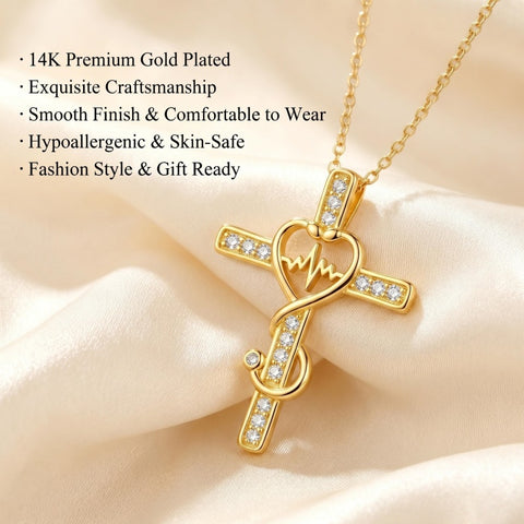14K Gold Plated Stethoscope Cross Necklace Jewelry Christmas Graduation Nurses Week Gift