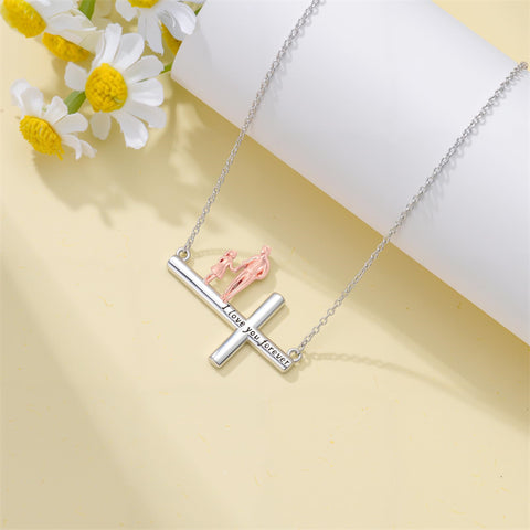 Sterling Silver Cross Father Daughter Mother Daughter Sister Pendant Necklace Engraved with I Love You Forever