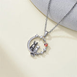 Sterling Silver Cubic Zirconia Two Cats Pendant Necklace