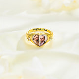 10K 14K 18K Gold Heart Personalized Photo&Engraved Ring