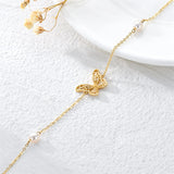 14k Solid Gold Butterfly Anklet For Women, Real Pearl Fine Jewelry Ankle Bracelet Gifts For Her