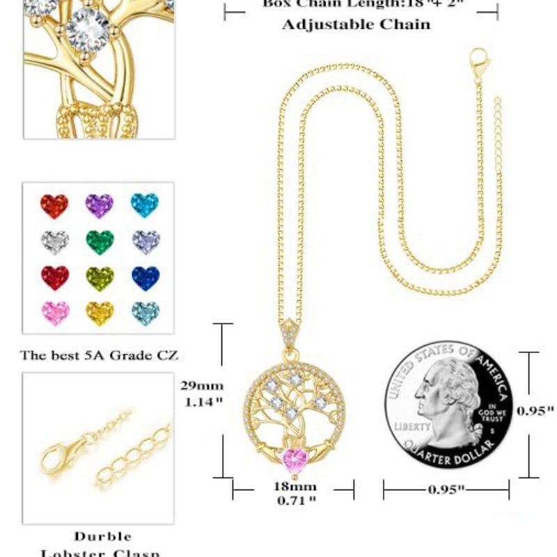 14K Gold Plated  Birthstone Tree of Life Necklaces for Women