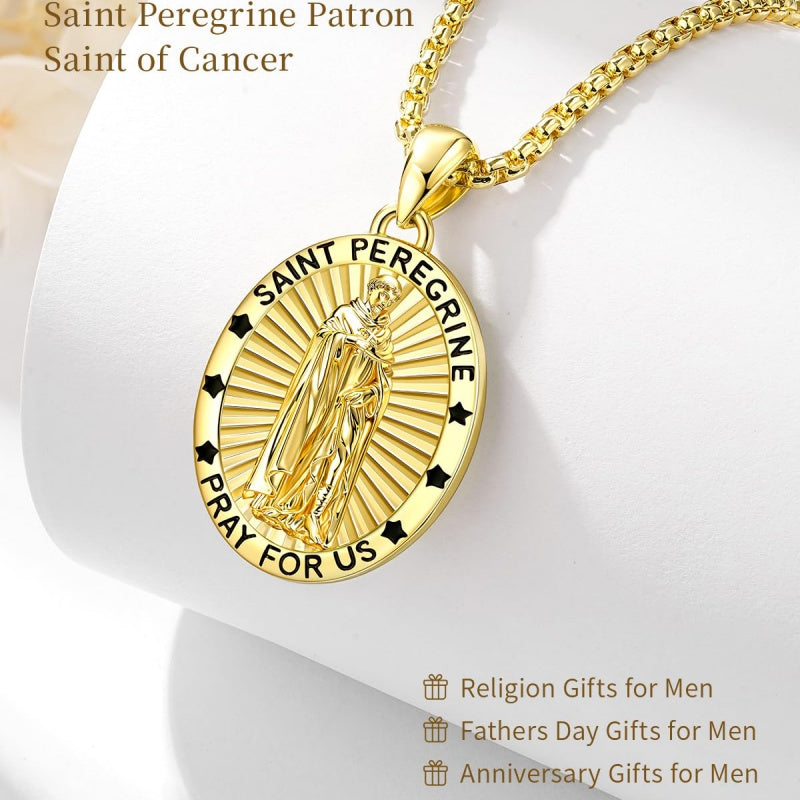 Patron Saint Medals Protection  14K Gold Plated Necklace for Men