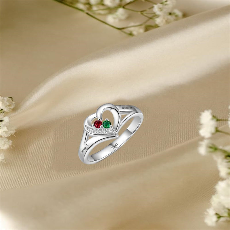 10K 14K 18K Gold Personalized 1-6 Stones Engraved Heart Mother Ring for Mother's Day