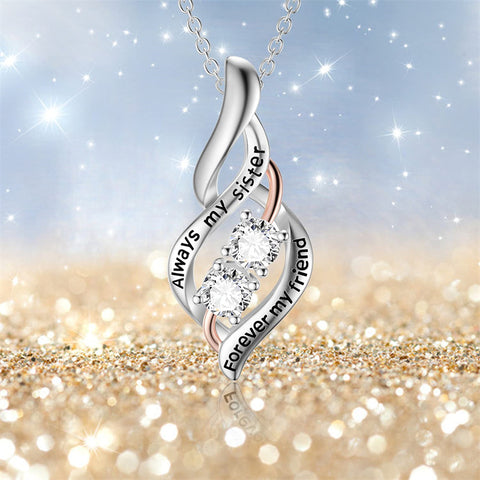 Sterling Silver Sister Pendant Necklace With Engraved