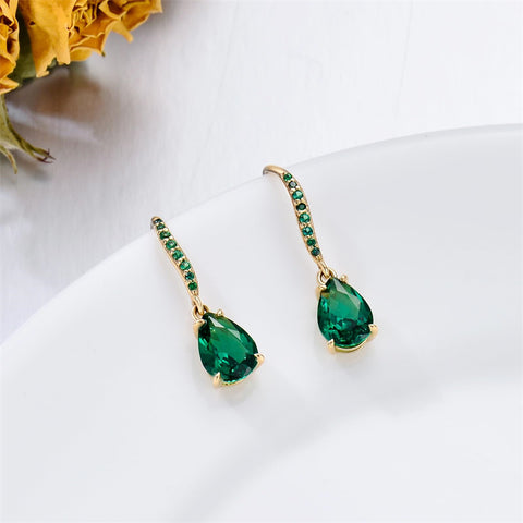 14K Created Emerald Dangle Earrings