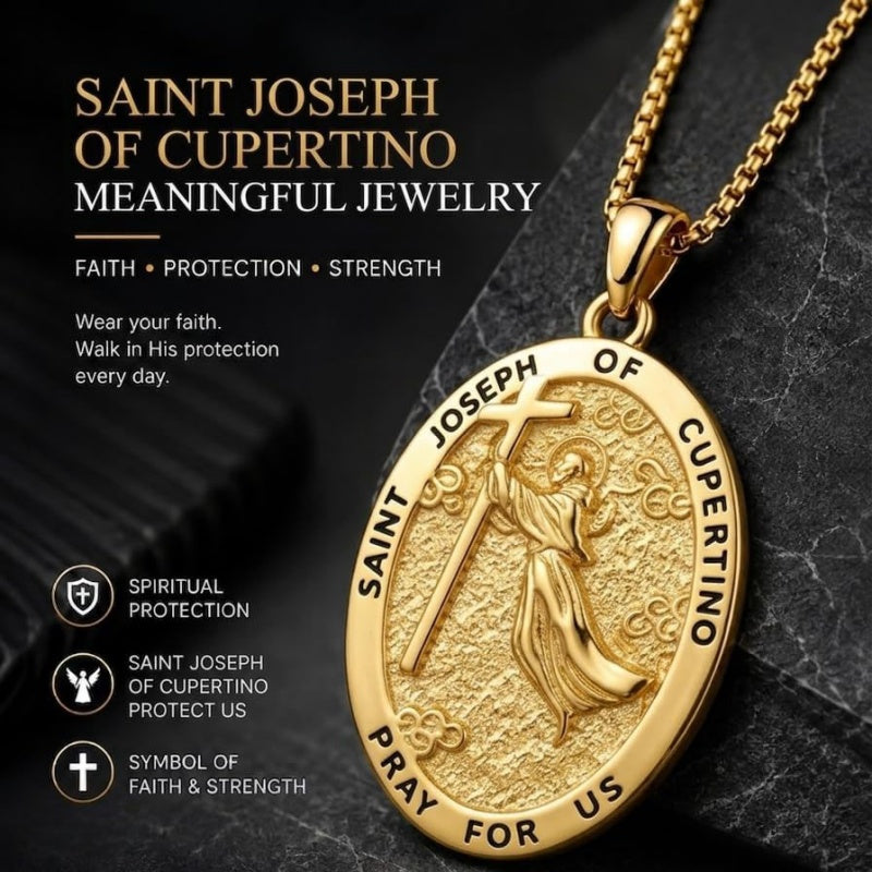 14K Gold Plated Saint Medal Christian  Pendant Necklace for Men