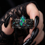 Sterling Silver 10K  14K  18K  Gold Personalized Engraved Black Opal Engagement Wedding Promise Ring for Her