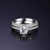 14K Gold Plated 1CT Cubic Zirconia  Wedding Eternity Band Engagement Ring Set for Women